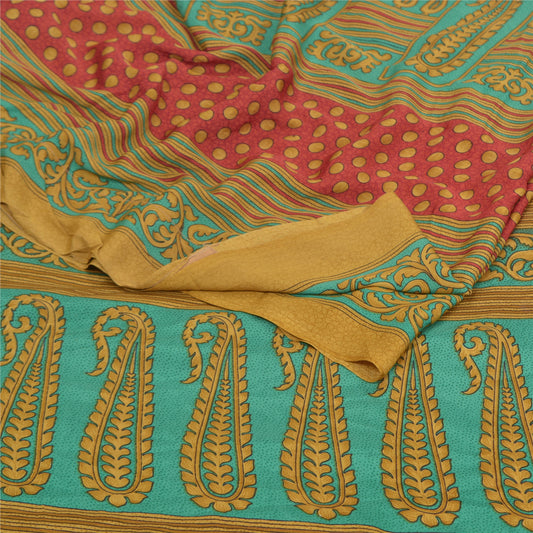 Sanskriti Vintage Green Sarees Moss Crepe Floral Printed Craft Fabric Sari