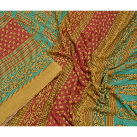 Sanskriti Vintage Green Sarees Moss Crepe Floral Printed Craft Fabric Sari