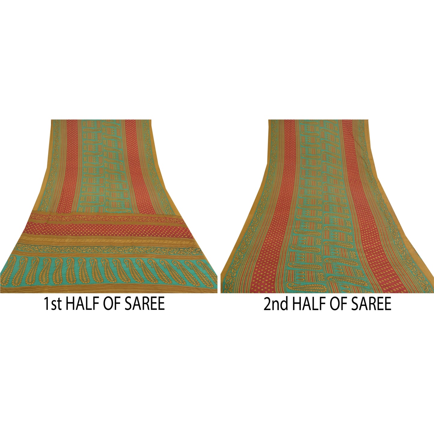 Sanskriti Vintage Green Sarees Moss Crepe Floral Printed Craft Fabric Sari