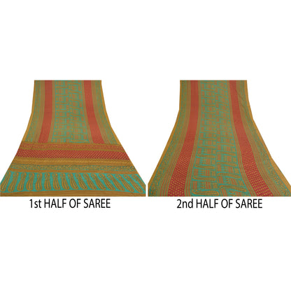 Sanskriti Vintage Green Sarees Moss Crepe Floral Printed Craft Fabric Sari