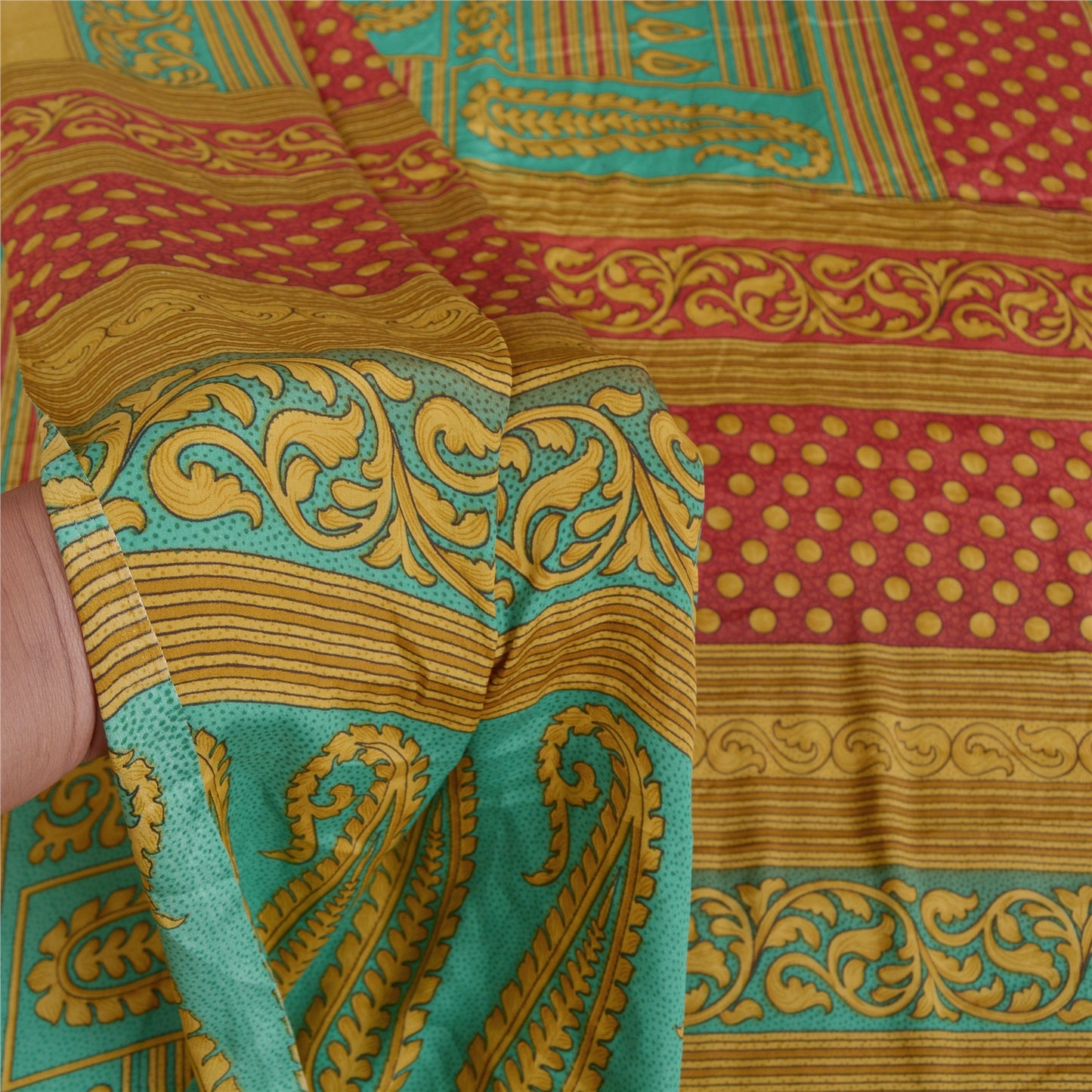 Sanskriti Vintage Green Sarees Moss Crepe Floral Printed Craft Fabric Sari