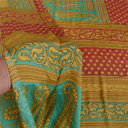 Sanskriti Vintage Green Sarees Moss Crepe Floral Printed Craft Fabric Sari