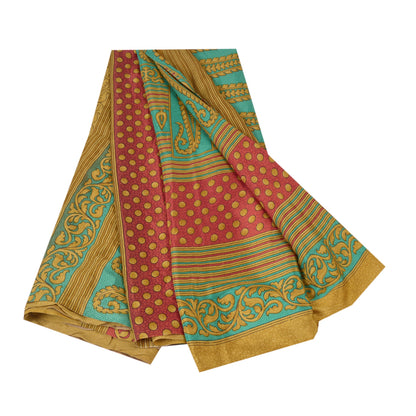 Sanskriti Vintage Green Sarees Moss Crepe Floral Printed Craft Fabric Sari