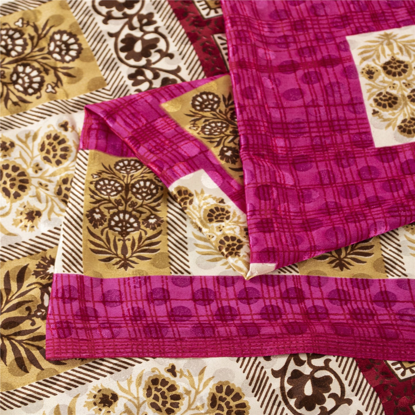 Sanskriti Vintage Dark Pink Sarees Moss Crepe Floral Print Craft Fabric 5+YDSari