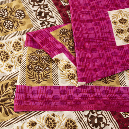 Sanskriti Vintage Dark Pink Sarees Moss Crepe Floral Print Craft Fabric 5+YDSari