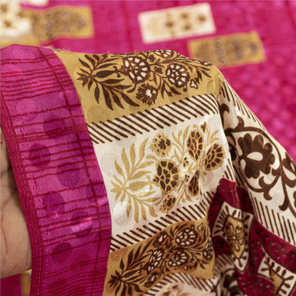 Sanskriti Vintage Dark Pink Sarees Moss Crepe Floral Print Craft Fabric 5+YDSari