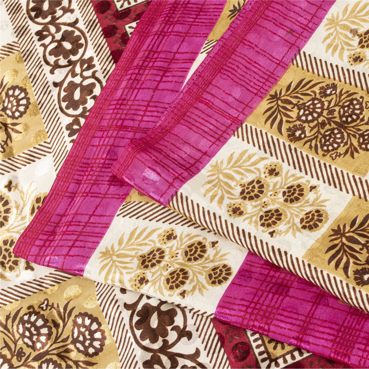 Sanskriti Vintage Dark Pink Sarees Moss Crepe Floral Print Craft Fabric 5+YDSari