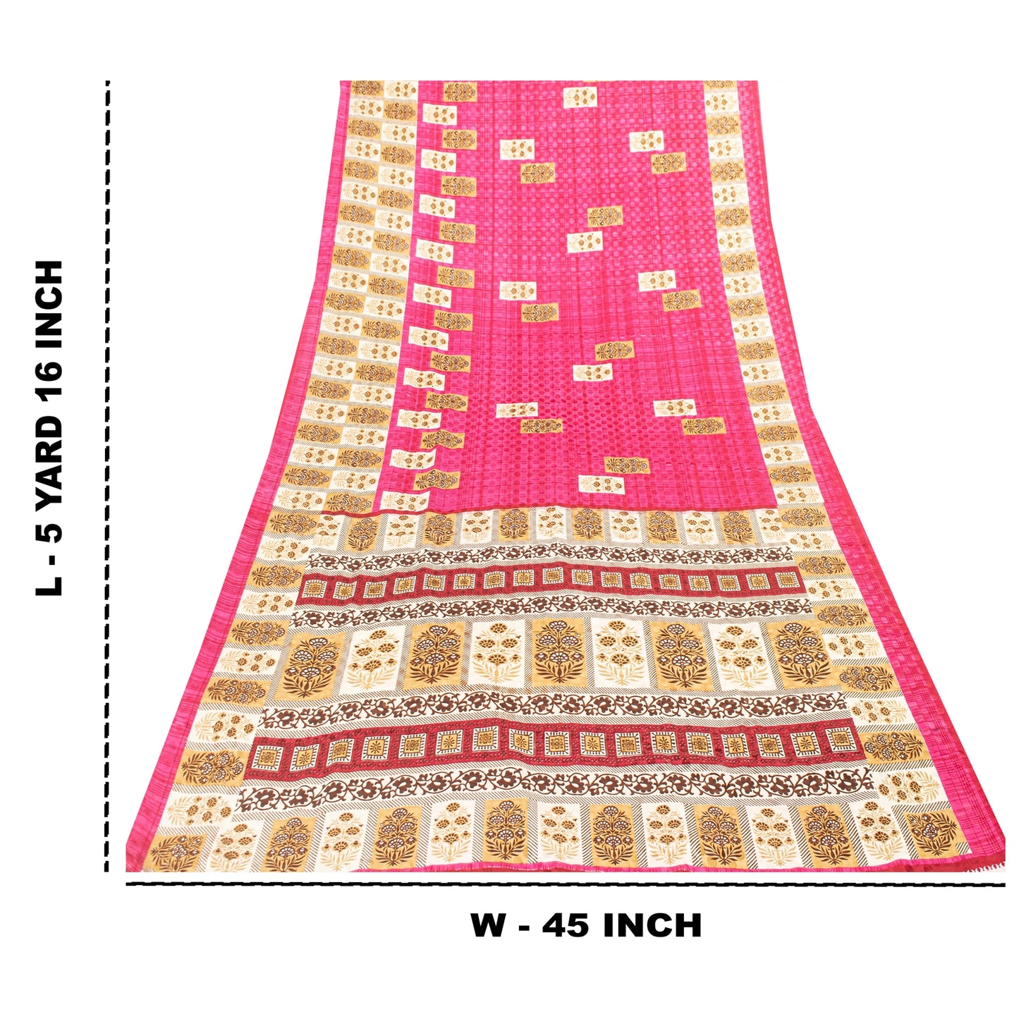 Sanskriti Vintage Dark Pink Sarees Moss Crepe Floral Print Craft Fabric 5+YDSari