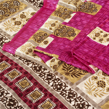 Sanskriti Vintage Dark Pink Sarees Moss Crepe Floral Print Craft Fabric 5+YDSari