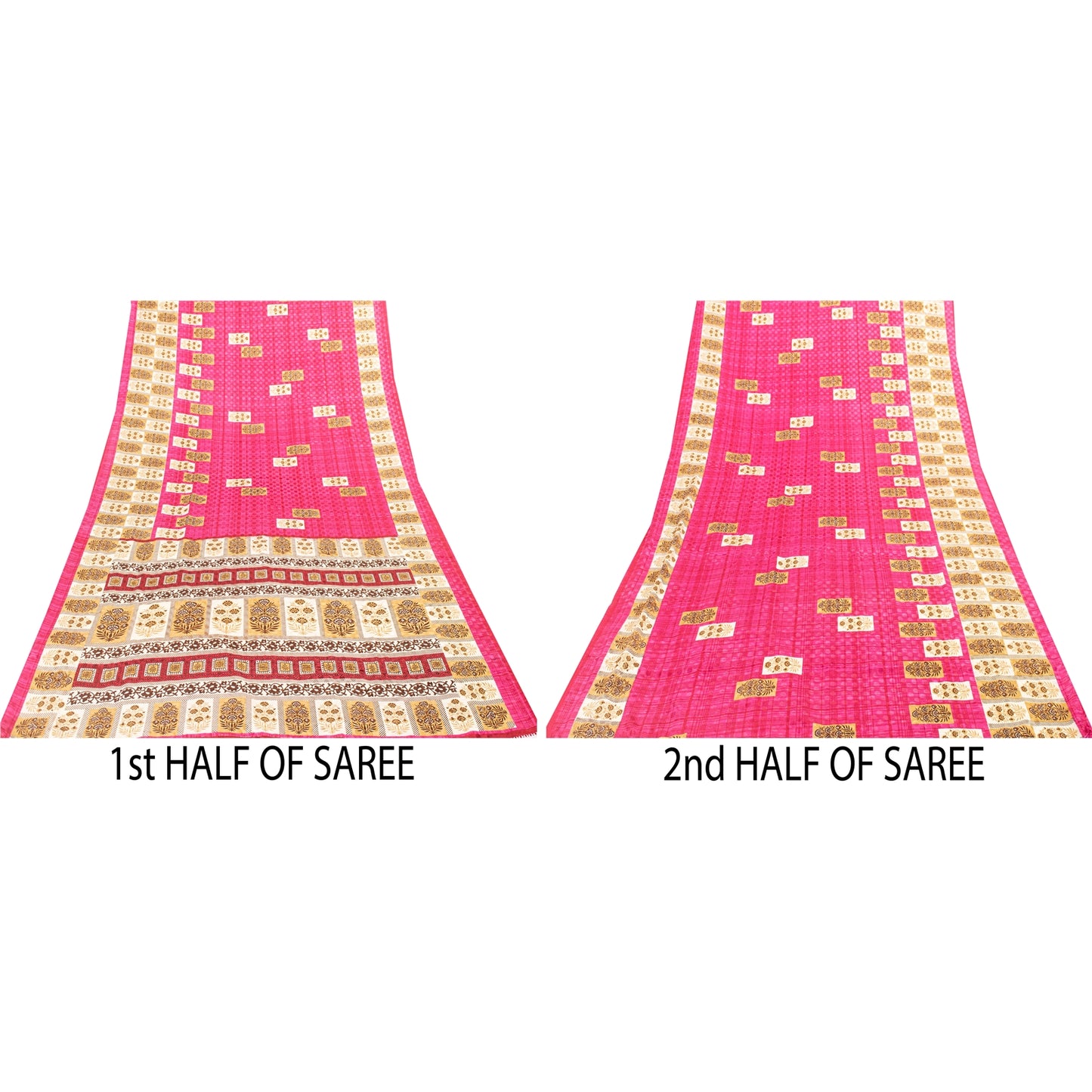 Sanskriti Vintage Dark Pink Sarees Moss Crepe Floral Print Craft Fabric 5+YDSari