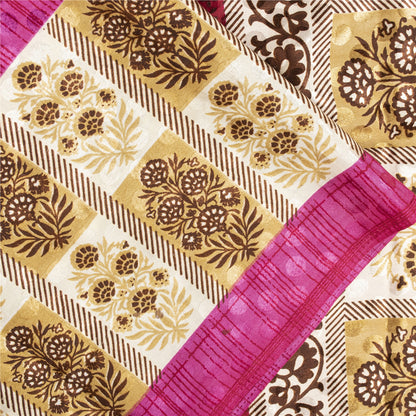 Sanskriti Vintage Dark Pink Sarees Moss Crepe Floral Print Craft Fabric 5+YDSari