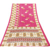 Sanskriti Vintage Dark Pink Sarees Moss Crepe Floral Print Craft Fabric 5+YDSari