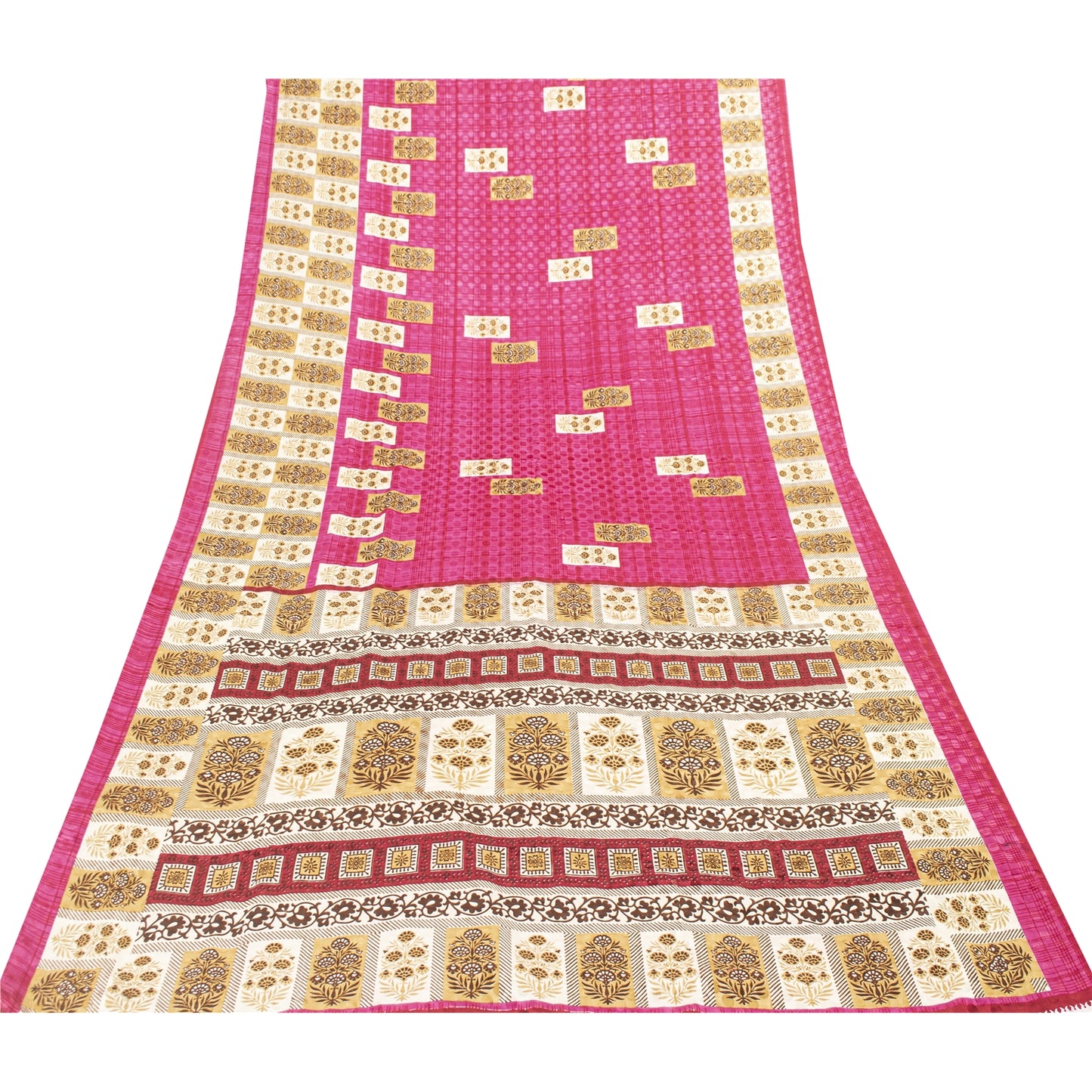 Sanskriti Vintage Dark Pink Sarees Moss Crepe Floral Print Craft Fabric 5+YDSari