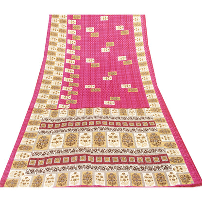 Sanskriti Vintage Dark Pink Sarees Moss Crepe Floral Print Craft Fabric 5+YDSari