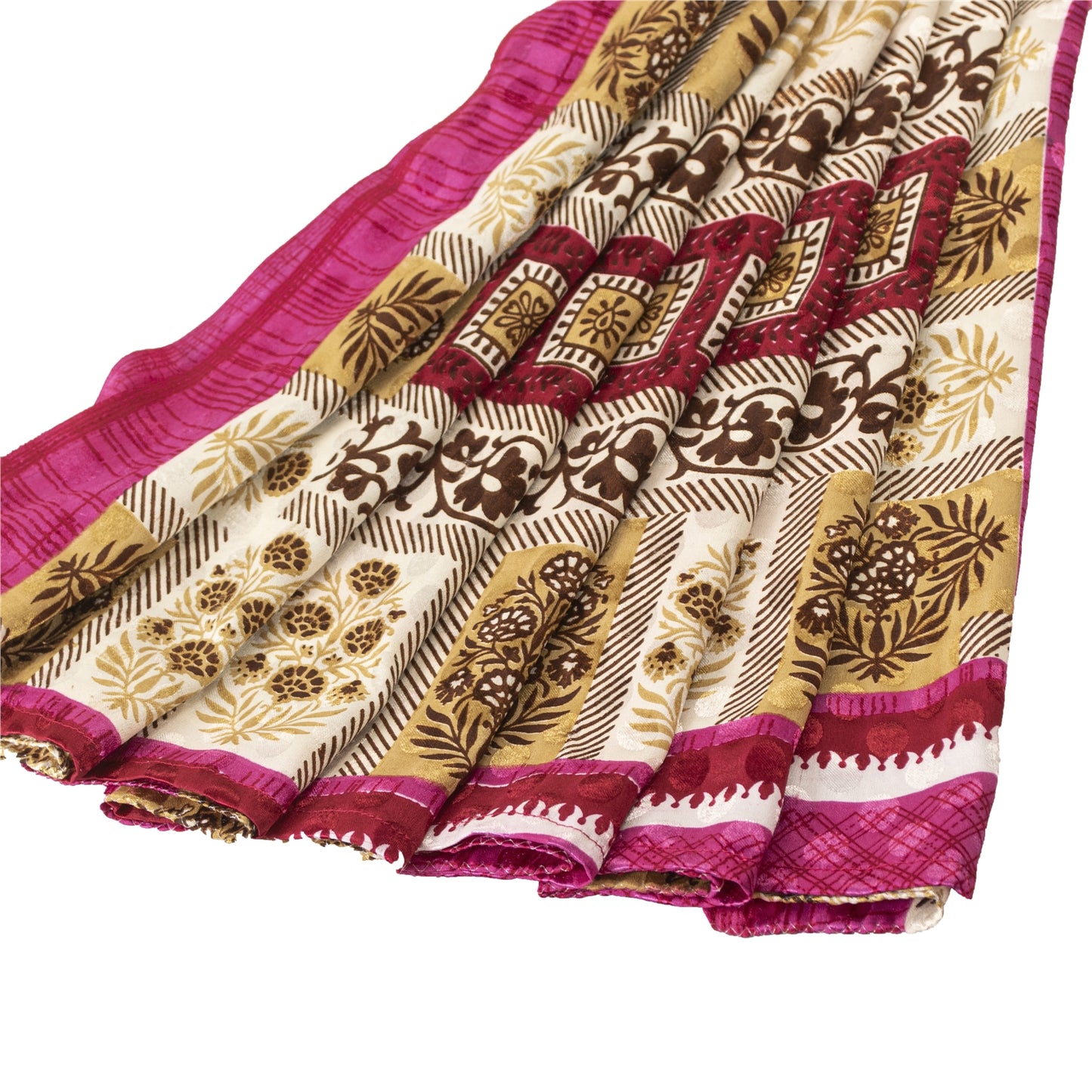 Sanskriti Vintage Dark Pink Sarees Moss Crepe Floral Print Craft Fabric 5+YDSari