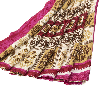 Sanskriti Vintage Dark Pink Sarees Moss Crepe Floral Print Craft Fabric 5+YDSari