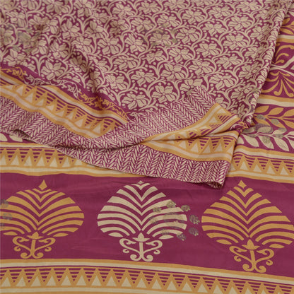 Sanskriti Vintage Purple Sarees Moss Crepe Floral Printed Craft Sustainable Fabric Sari
