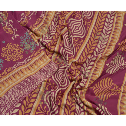 Sanskriti Vintage Purple Sarees Moss Crepe Floral Printed Craft Sustainable Fabric Sari