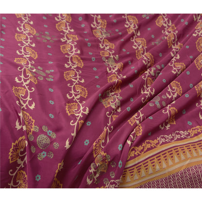 Sanskriti Vintage Purple Sarees Moss Crepe Floral Printed Craft Sustainable Fabric Sari