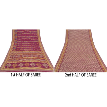 Sanskriti Vintage Purple Sarees Moss Crepe Floral Printed Craft Sustainable Fabric Sari
