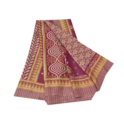 Sanskriti Vintage Purple Sarees Moss Crepe Floral Printed Craft Sustainable Fabric Sari