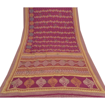 Sanskriti Vintage Purple Sarees Moss Crepe Floral Printed Craft Sustainable Fabric Sari