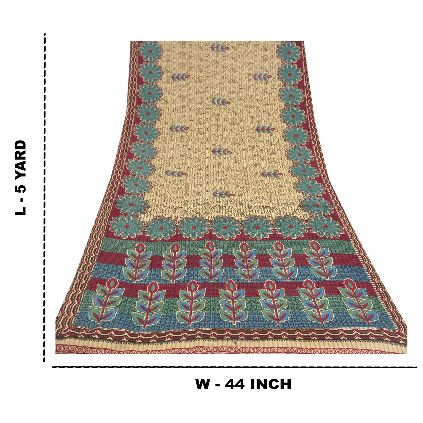 Sanskriti Vintage Cream Sarees Moss Crepe Floral Printed Craft Fabric Sari