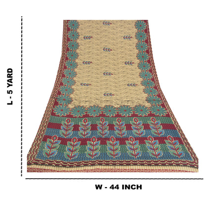 Sanskriti Vintage Cream Sarees Moss Crepe Floral Printed Craft Fabric Sari
