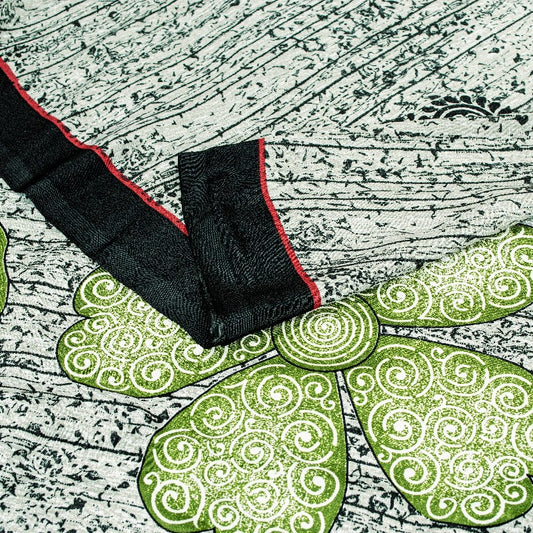 Sanskriti Vintage Grey Sarees Moss Crepe Printed Sari Decor 5 Yard Craft Sustainable Fabric