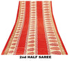 Sanskriti Vintage Red Sarees Moss Crepe Floral Printed Craft Sustainable Fabric Sari