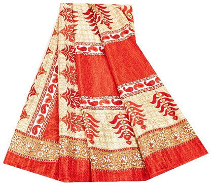 Sanskriti Vintage Red Sarees Moss Crepe Floral Printed Craft Sustainable Fabric Sari