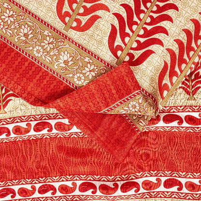 Sanskriti Vintage Red Sarees Moss Crepe Floral Printed Craft Sustainable Fabric Sari
