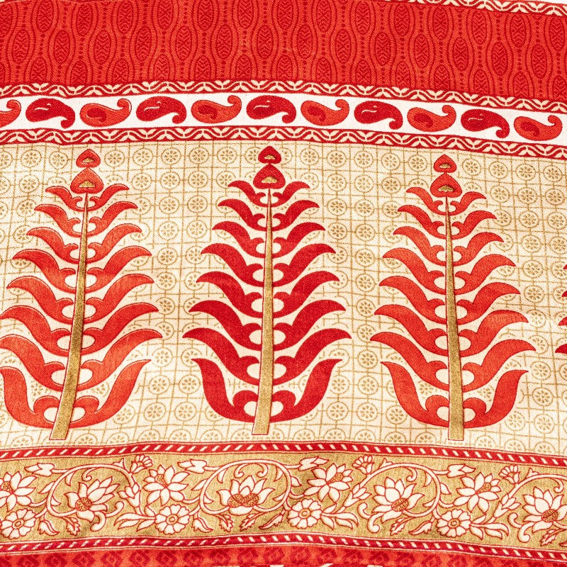 Sanskriti Vintage Red Sarees Moss Crepe Floral Printed Craft Sustainable Fabric Sari