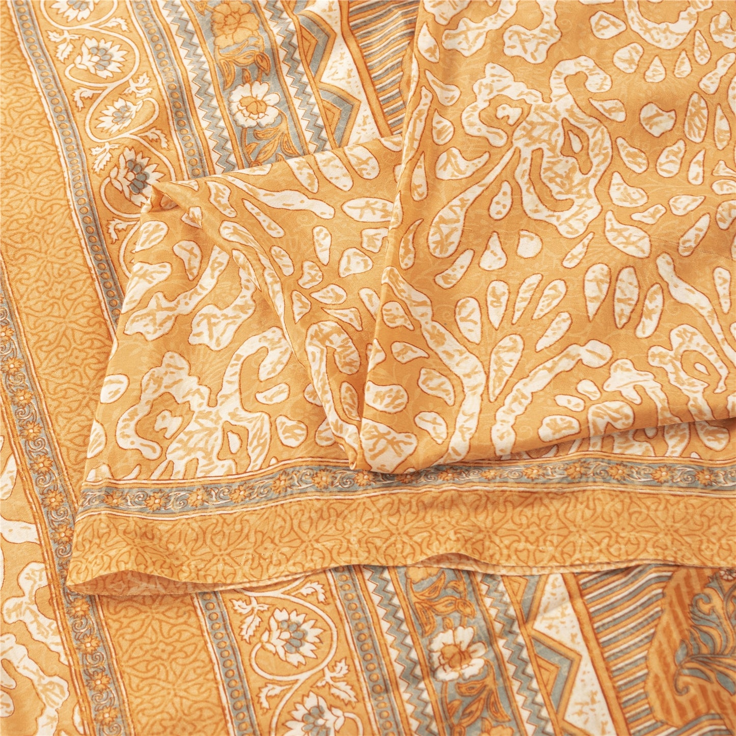 Sanskriti Vintage Peach Sarees Moss Crepe Floral Printed Sari 5YD Craft Fabric