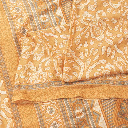 Sanskriti Vintage Peach Sarees Moss Crepe Floral Printed Sari 5YD Craft Fabric
