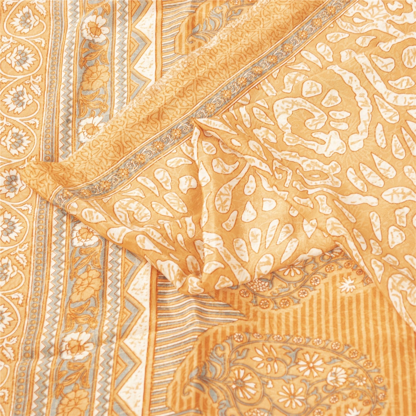 Sanskriti Vintage Peach Sarees Moss Crepe Floral Printed Sari 5YD Craft Fabric