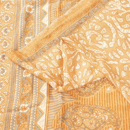 Sanskriti Vintage Peach Sarees Moss Crepe Floral Printed Sari 5YD Craft Fabric