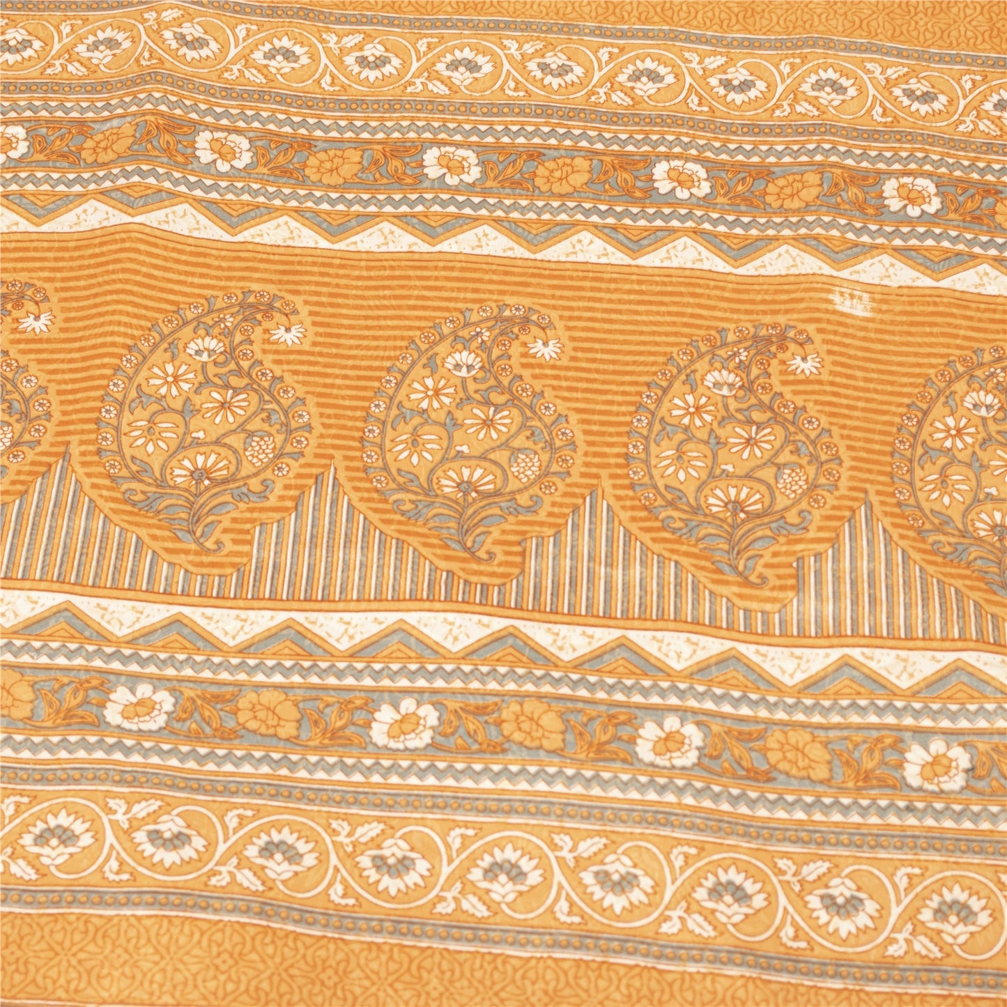 Sanskriti Vintage Peach Sarees Moss Crepe Floral Printed Sari 5YD Craft Fabric
