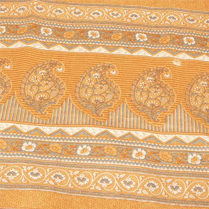 Sanskriti Vintage Peach Sarees Moss Crepe Floral Printed Sari 5YD Craft Fabric
