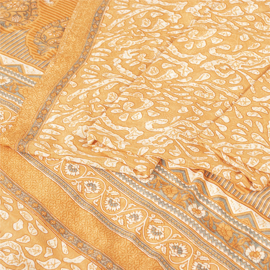Sanskriti Vintage Peach Sarees Moss Crepe Floral Printed Sari 5YD Craft Fabric