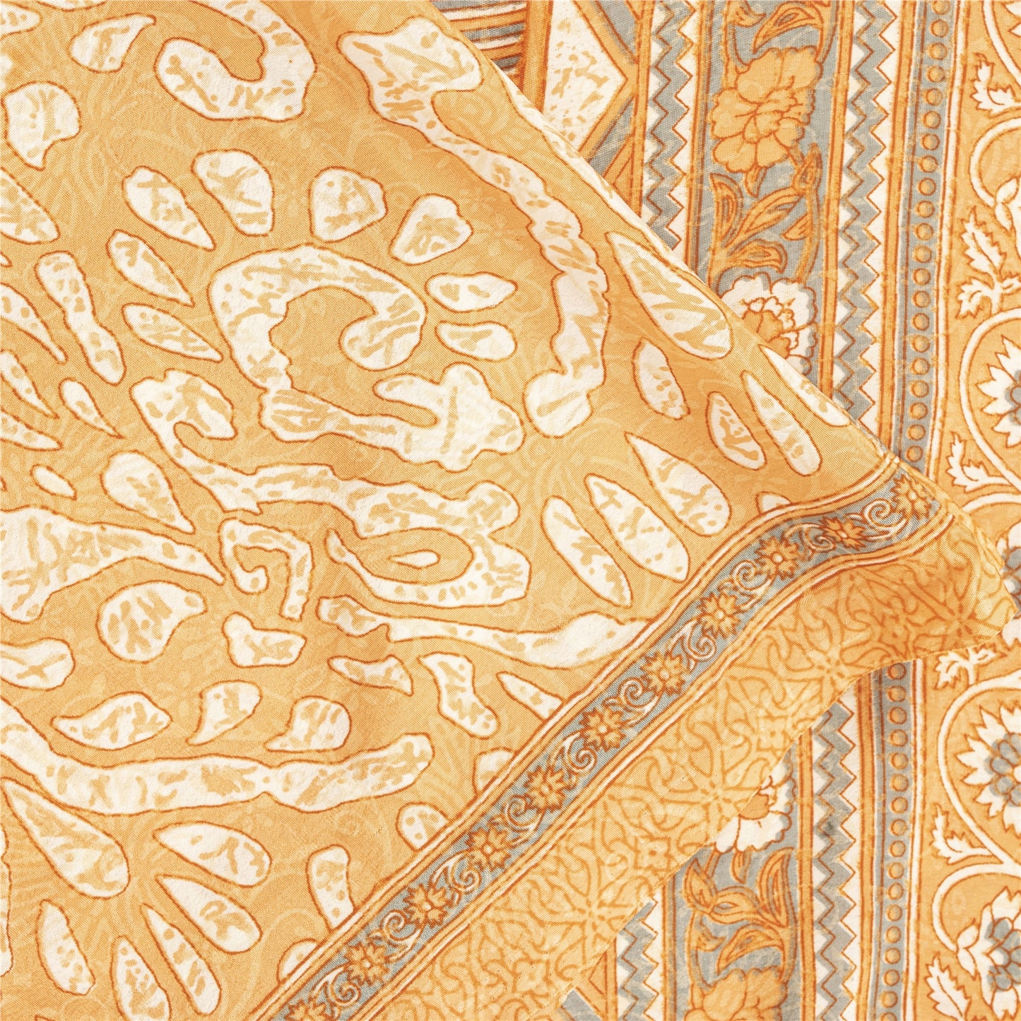 Sanskriti Vintage Peach Sarees Moss Crepe Floral Printed Sari 5YD Craft Fabric