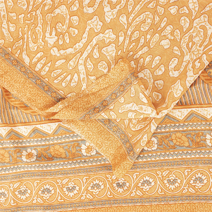 Sanskriti Vintage Peach Sarees Moss Crepe Floral Printed Sari 5YD Craft Fabric