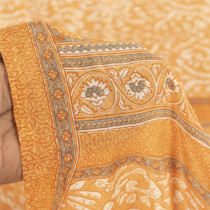 Sanskriti Vintage Peach Sarees Moss Crepe Floral Printed Sari 5YD Craft Fabric