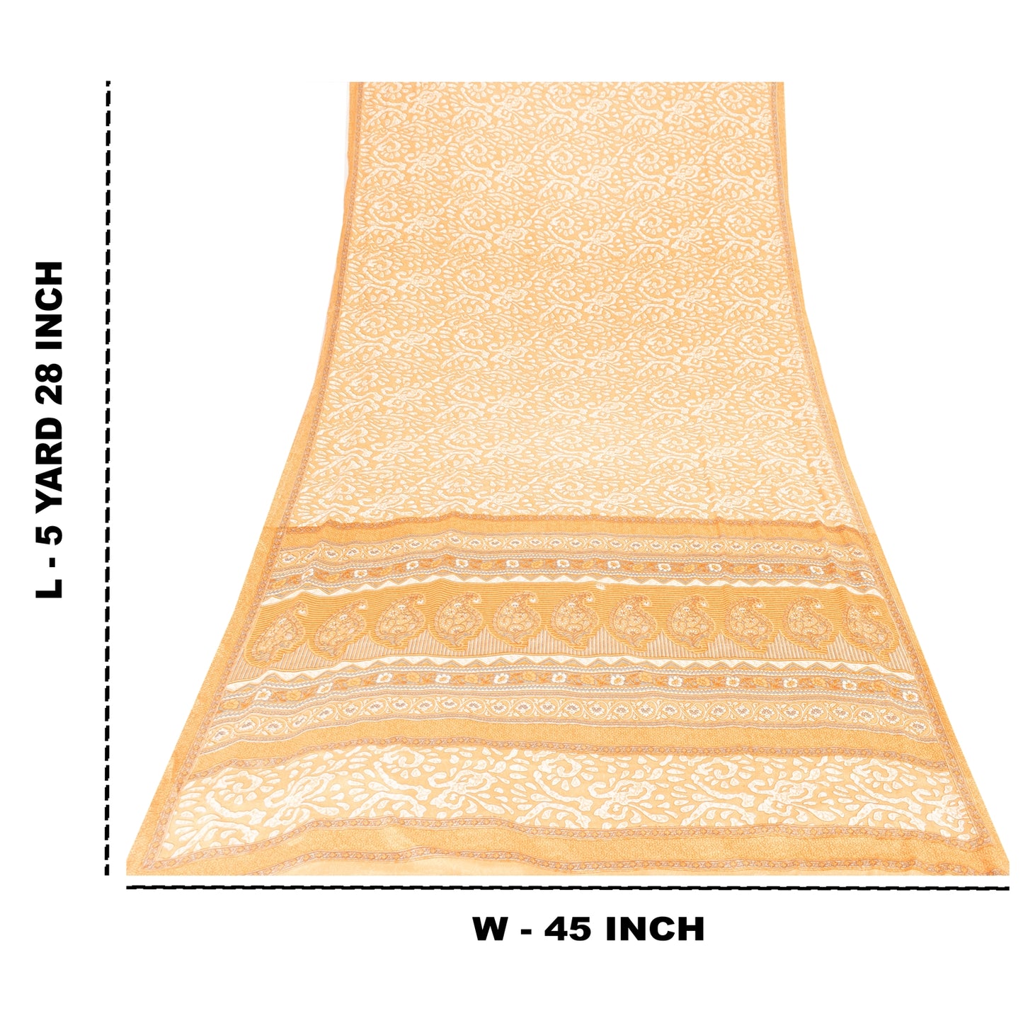 Sanskriti Vintage Peach Sarees Moss Crepe Floral Printed Sari 5YD Craft Fabric