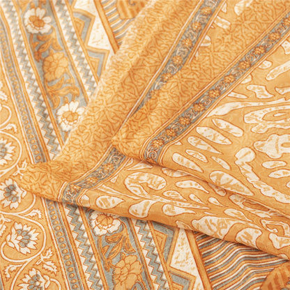 Sanskriti Vintage Peach Sarees Moss Crepe Floral Printed Sari 5YD Craft Fabric