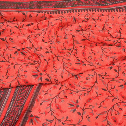 Sanskriti Vintage Red Sarees Moss Crepe Floral Printed Craft Fabric Sari