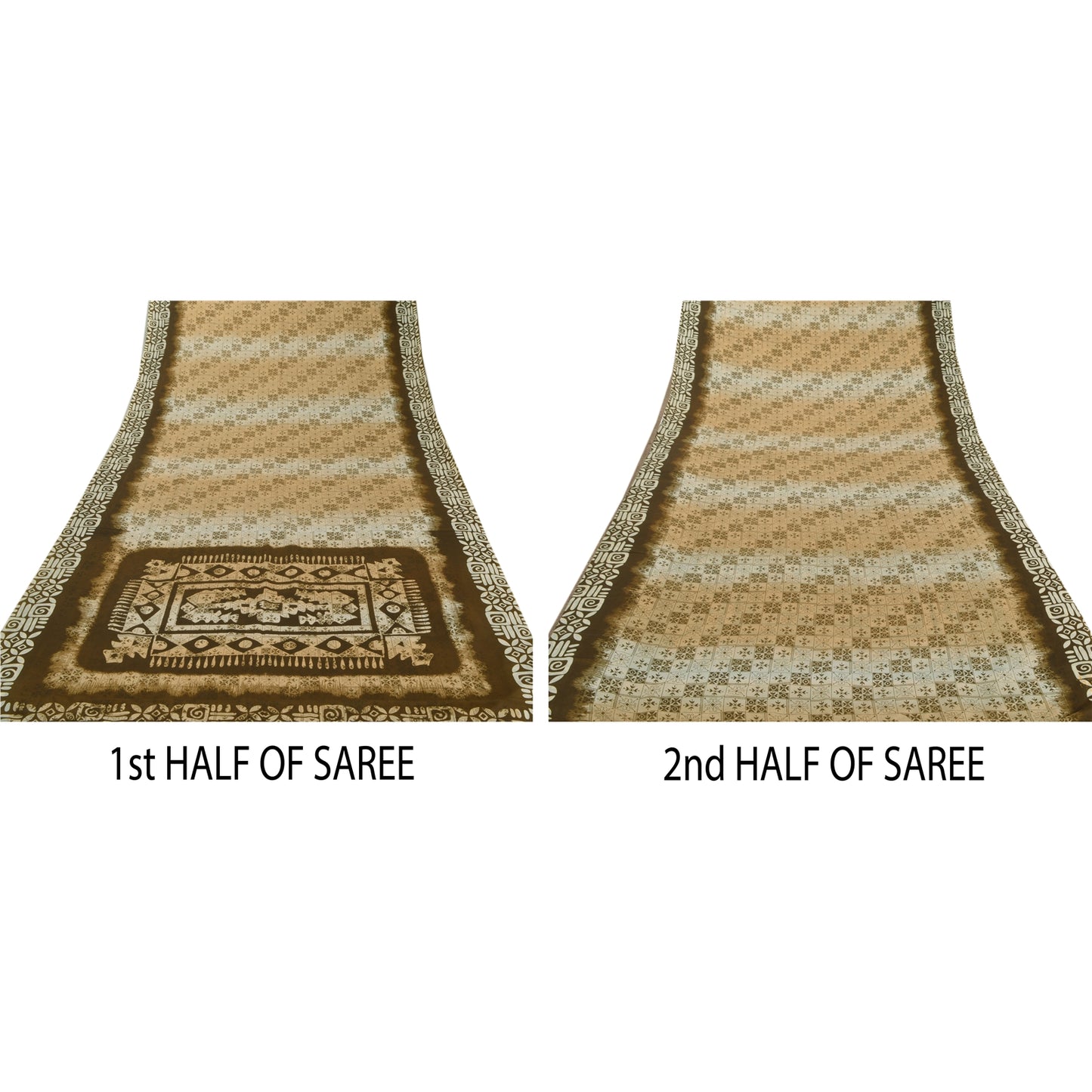 Sanskriti Vintage Brown Sarees Moss Crepe Printed Sari 5 Yard Craft Soft Fabric