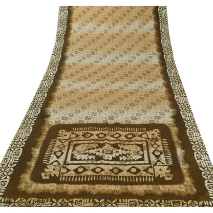 Sanskriti Vintage Brown Sarees Moss Crepe Printed Sari 5 Yard Craft Soft Fabric