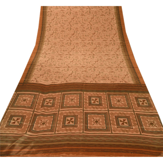 Sanskriti Vintage Golden Sarees Moss Crepe Printed Sari Decor 5 Yd Craft Fabric