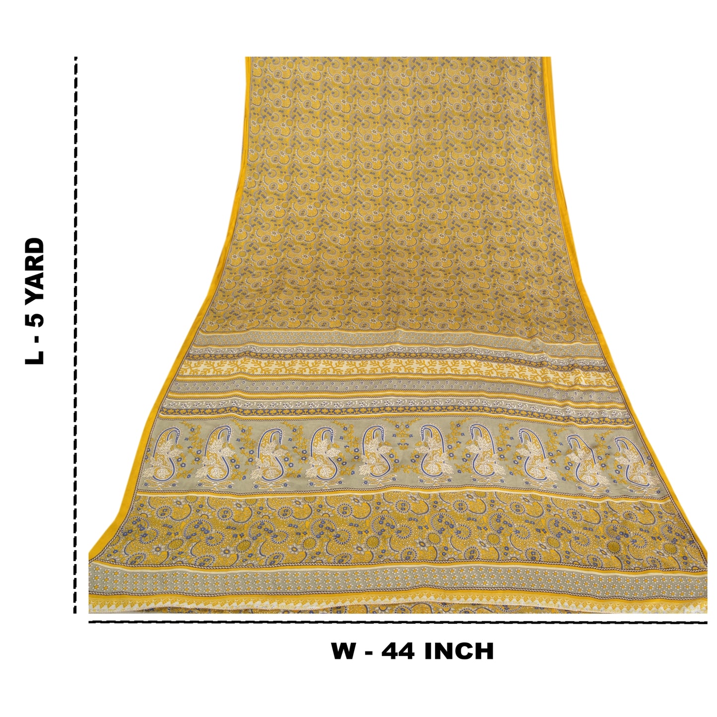 Sanskriti Vintage Yellow Sarees Moss Crepe Printed Sari Soft Floral Craft Fabric